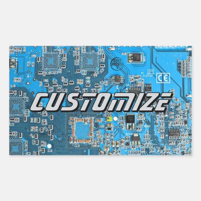 Pegatina Rectangular Placa base de circuito PCB azul personalizada para (Anverso)