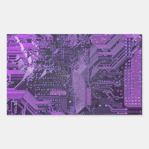 Pegatina Rectangular Placa de circuito cibernético púrpura Electrónica
