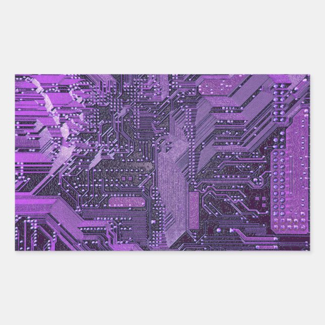 Pegatina Rectangular Placa de circuito cibernético púrpura Electrónica  (Anverso)