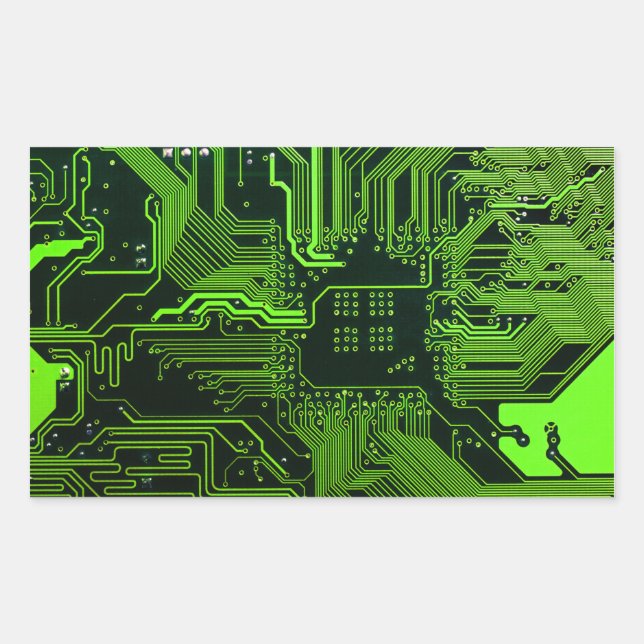 Pegatina Rectangular Placa de circuito electrónico verde del nerd de sa (Anverso)