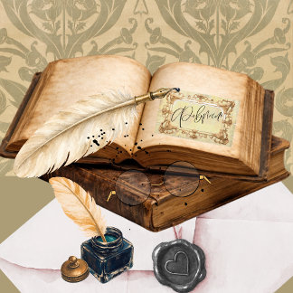 Pegatina Rectangular Placa de libro de estilo victoriano con marco dora