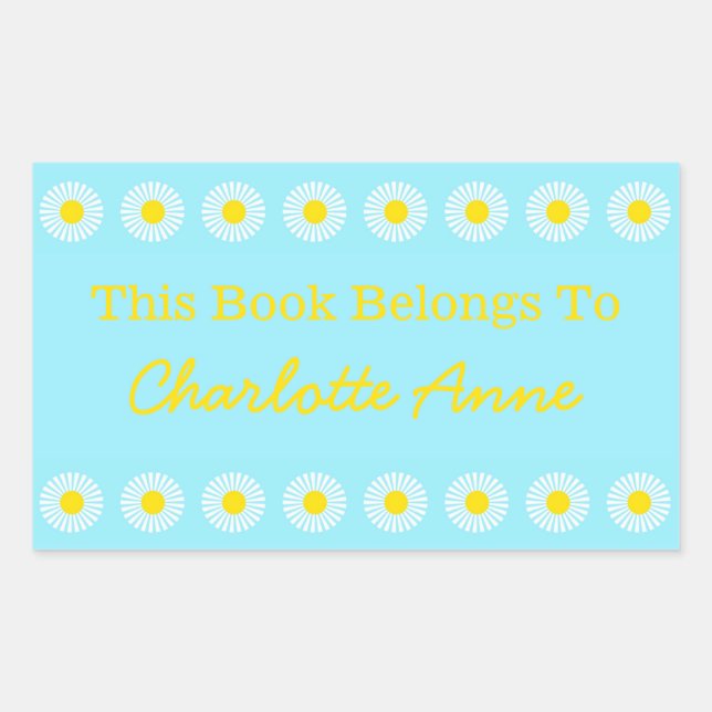 Pegatina Rectangular Placa de libro personalizada de verano Daisy (Anverso)