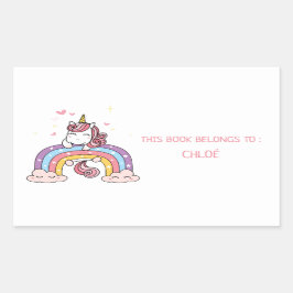 PEGATINA RECTANGULAR PLACA DE LIBRO : UNICORN + RAINBOW