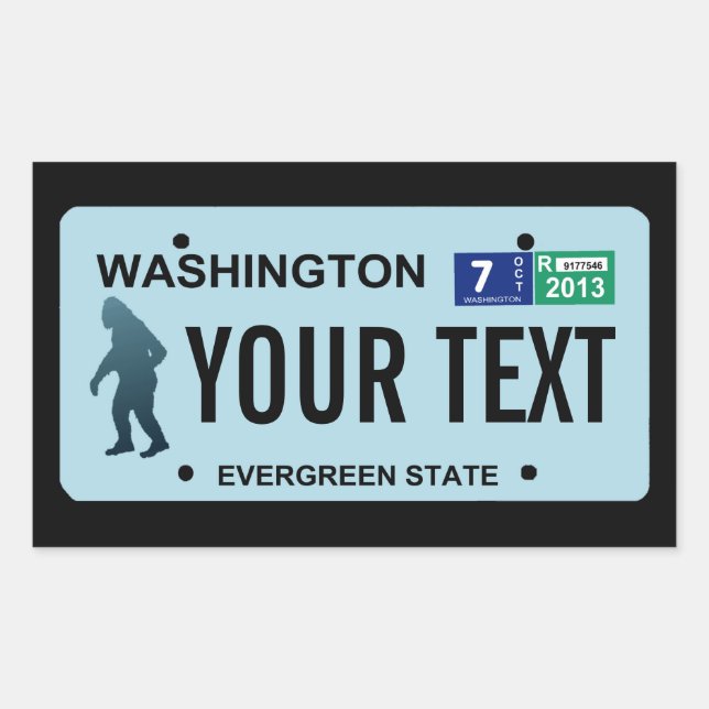 Pegatina Rectangular Placa de licencia de Washington Sasquatch (Anverso)