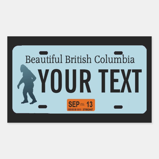 Pegatina Rectangular Placa de licencia Sasquatch de Columbia Británica (Anverso)