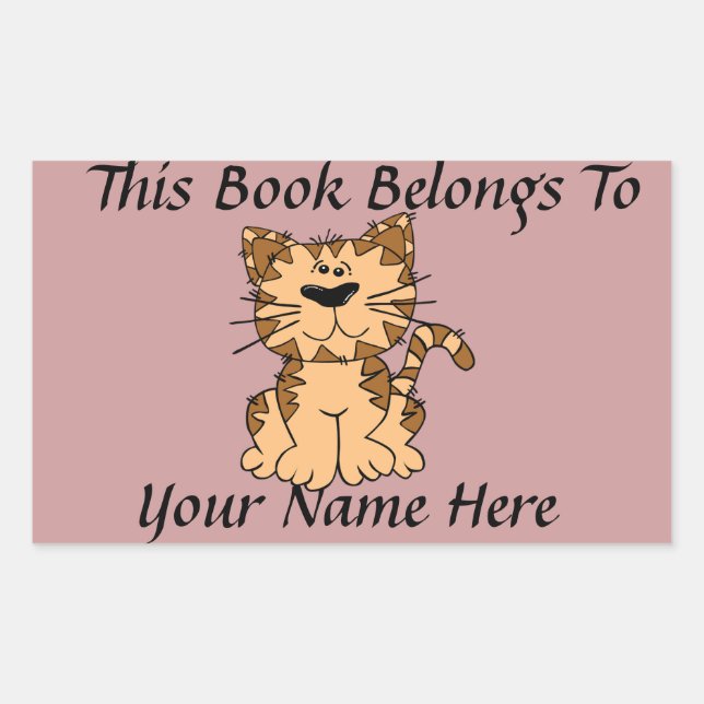 Pegatina Rectangular Placa de nombre de libro de gato lindo (Anverso)