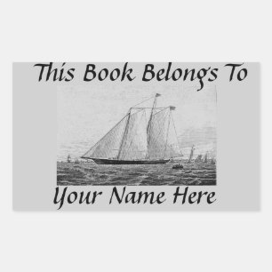 Pegatina Rectangular Placa de nombre de libro Vintage Yacht-America