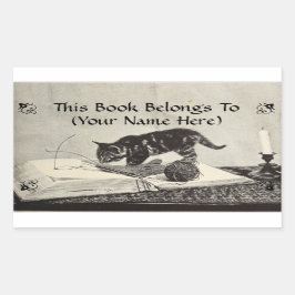 Pegatina Rectangular Placa del libro de punto del gato del gato del gat