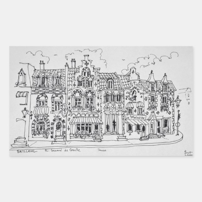 Pegatina Rectangular Place du general de Gaulle | Bailleul, Francia (Anverso)