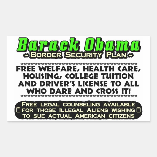 Pegatina Rectangular ¡Plan de seguridad fronteriza de Barack Obama! (Anverso)