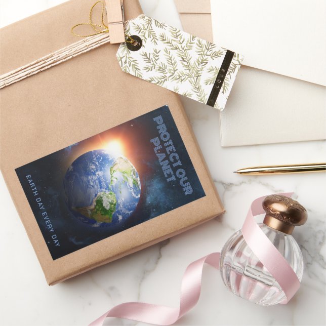 Pegatina Rectangular Planeta de texto personalizado Tierra (Regalar)