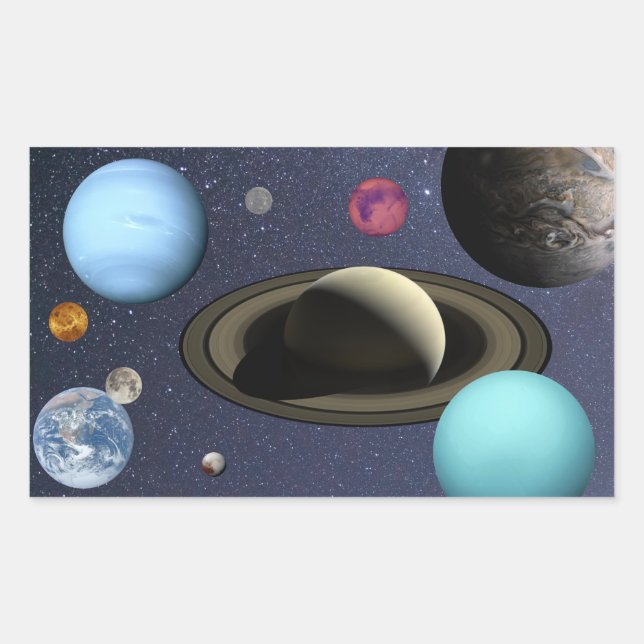 Pegatina Rectangular Planetas del sistema solar (Anverso)
