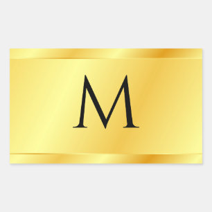 Pegatina Rectangular Planilla monogramada moderna con aspecto de oro el
