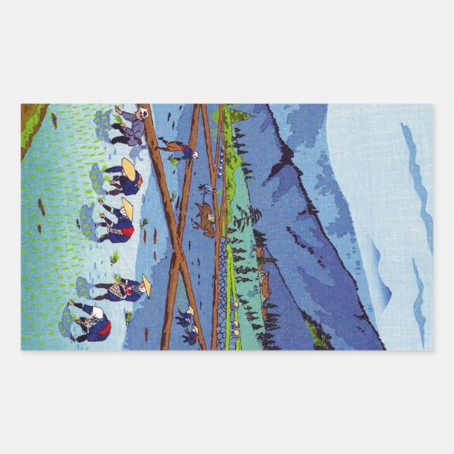 Pegatina Rectangular Planta de arroz de la zona oriental japonesa de Gu (Anverso)