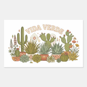 Pegatina Rectangular plantas de cactus Vida Verde
