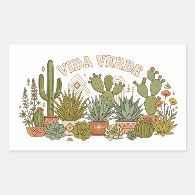 Pegatina Rectangular plantas de cactus Vida Verde (Anverso)