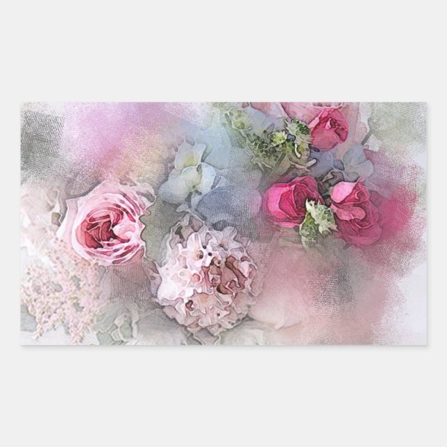 Pegatina Rectangular Plantilla de arte de acuarela en blanco de rosas r (Anverso)