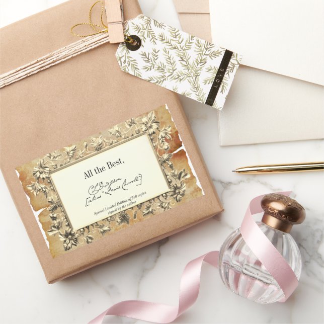 Pegatina Rectangular Plantilla de BookPlate de autor de firma floral de (Regalar)