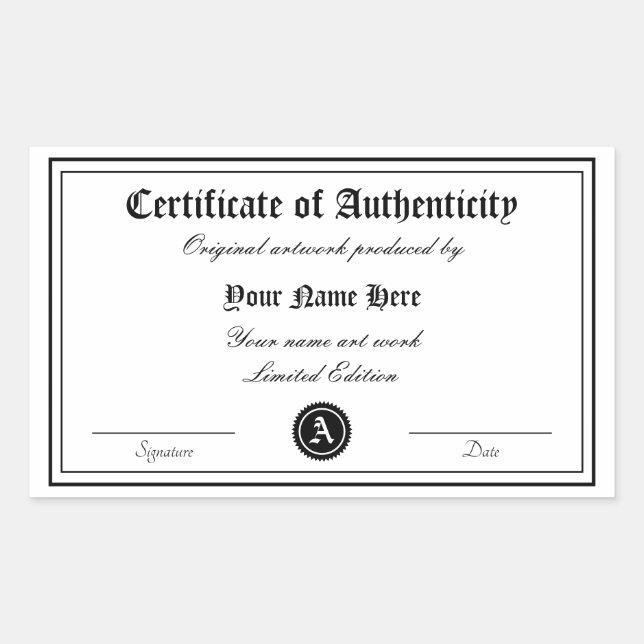 Pegatina Rectangular Plantilla de certificado de autenticidad arte genu (Anverso)