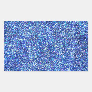 Pegatina Rectangular Plantilla en blanco de purpurina azul falsa glamur