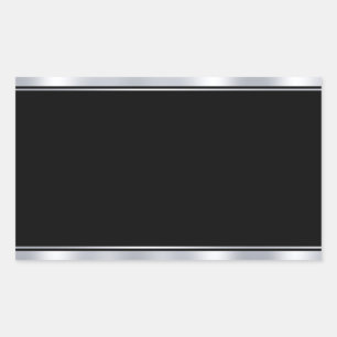 Pegatina Rectangular Plantilla en blanco Faux Plateado Negro Agrega tu 
