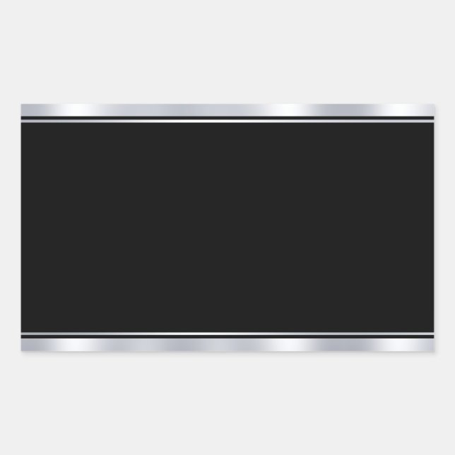 Pegatina Rectangular Plantilla en Blanco Faux Plateado Negro Agrega tu  (Anverso)