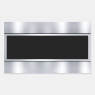 Pegatina Rectangular Plantilla en Blanco Personalizada Faux Plata Negro