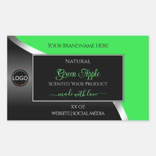 Pegatina Rectangular Plata ondulada verde negra con logotipo