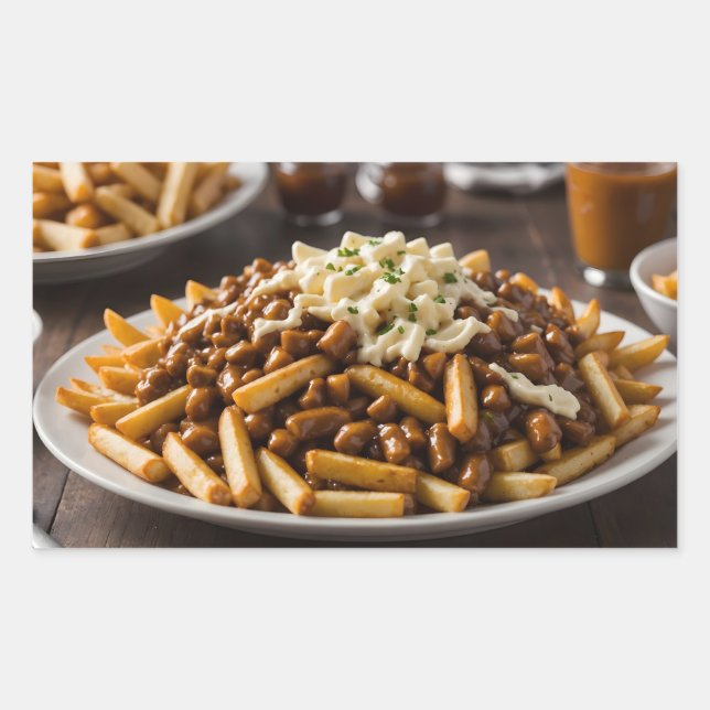 Pegatina Rectangular Plato de Poutine (Anverso)