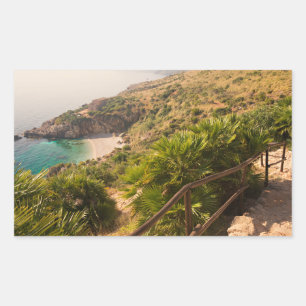 Pegatina Rectangular Playa aislada en Lo Zingaro, Sicilia