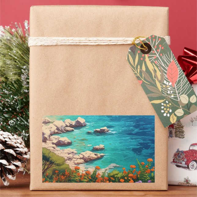 Pegatina Rectangular Playa de Grecia (Vacaciones)