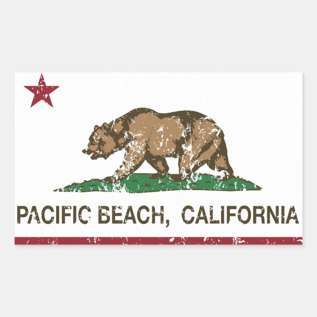 Pegatina Rectangular Playa del Pacífico con bandera RE de California (Anverso)