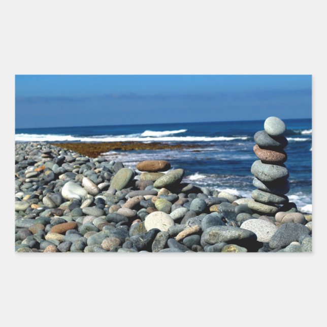 Pegatina Rectangular Playa Pebble (Anverso)