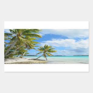 Pegatina Rectangular Playa rectangular de arena blanca y palmera
