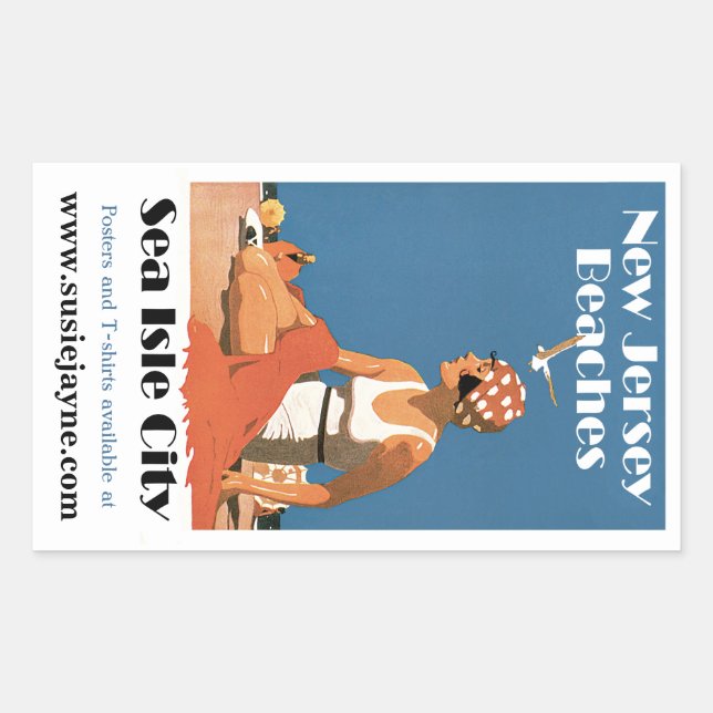 Pegatina Rectangular Playas de Nueva Jersey ~ Isla del Mar (Anverso)