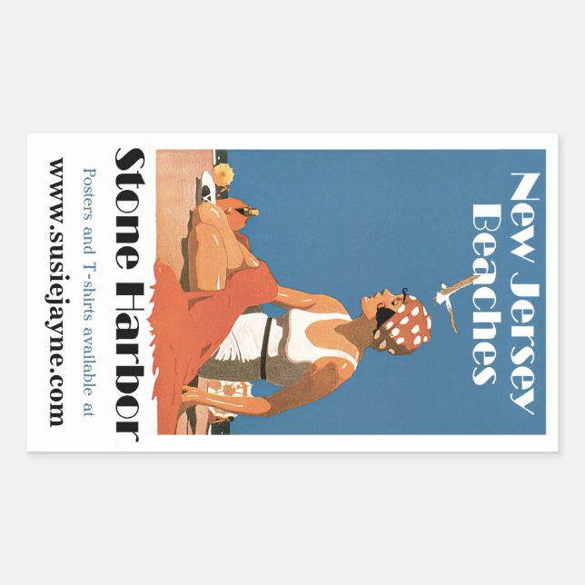 Pegatina Rectangular Playas de Nueva Jersey ~ Puerto de Piedra (Anverso)