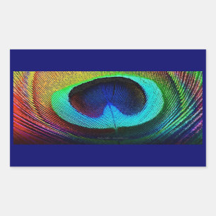 Pegatina Rectangular Pluma de pavo real vibrante
