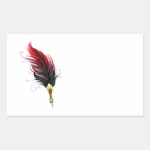 Pegatina Rectangular Pluma de plumas rojas con nido de oro