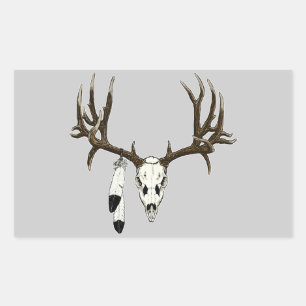 Pegatina Rectangular Pluma del águila del cráneo del ciervo mula