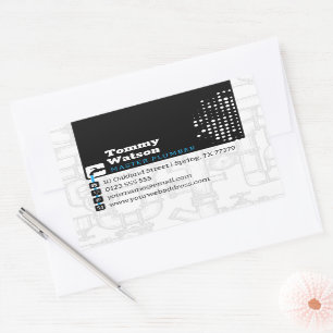 Pegatina Rectangular Plumero maestro   Tarjeta de visita manual