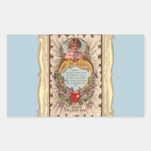 Pegatina Rectangular Poema de San Valentín con cupido