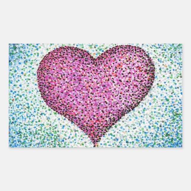 Pegatina Rectangular Pointillismo moderno del corazón rosado (Anverso)