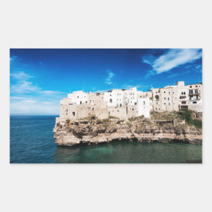 Pegatina Rectangular Polignano a Mare casas en un acantilado en Puglia