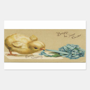 Pegatina Rectangular Polluelo de Pascua del vintage