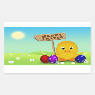 Pegatina Rectangular Polluelo feliz lindo del bebé de Pascua