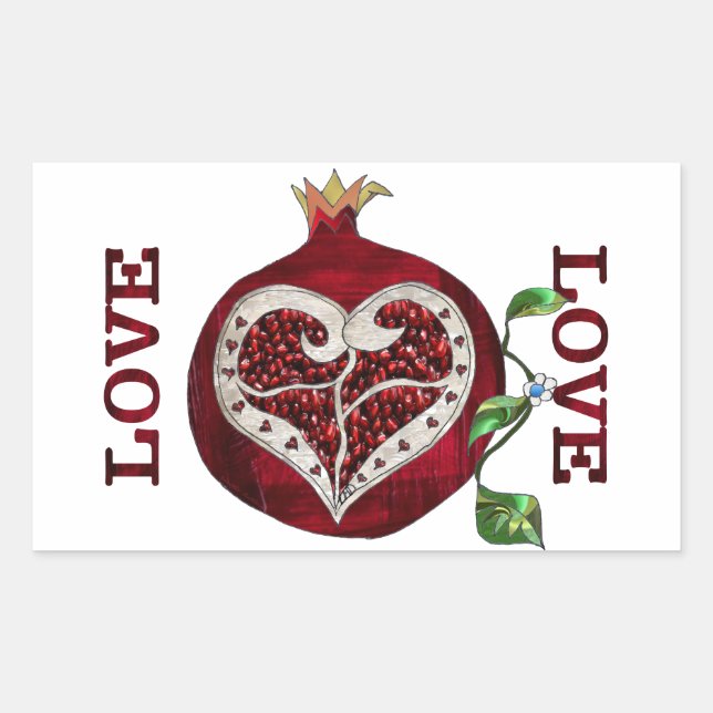 Pegatina Rectangular Pomegranate Heart LOVE Valentine (Anverso)