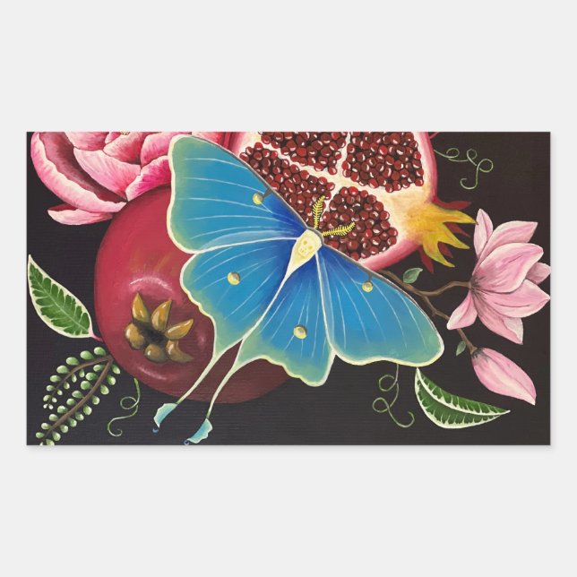 Pegatina Rectangular Pomegranate y Luna Moth Bella Artes Stick 4 (Anverso)