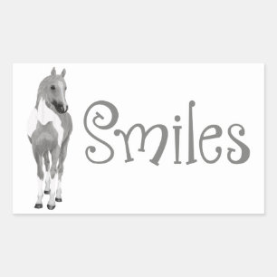 Pegatina Rectangular Poni Gris Pensando en ti Sonrisas Hola Caballo