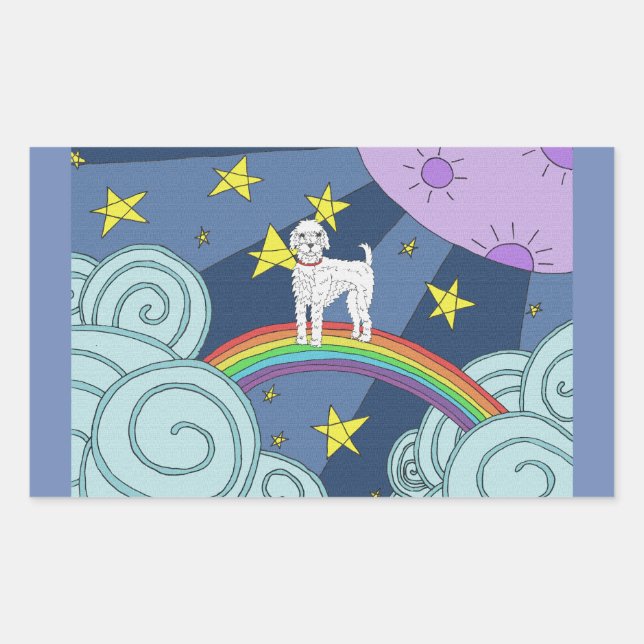 Pegatina Rectangular Poodle en Dreamland (Anverso)