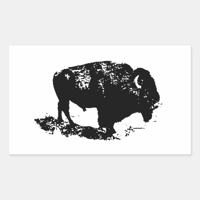 Pegatina Rectangular Pop Art Black Búfalo Blanco Bison Silhouette (Anverso)